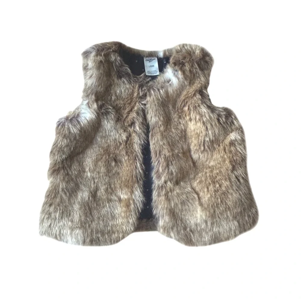 OshKosh B'gosh Baby‎ Girl Brown Faux Fur Vest Size 18M